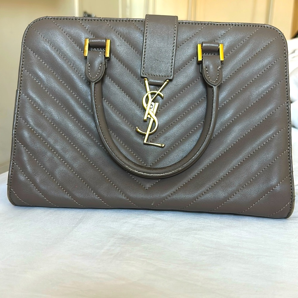 Saint Laurent YSL Grey/ Brownish  Leather Matelassé Cabas bag